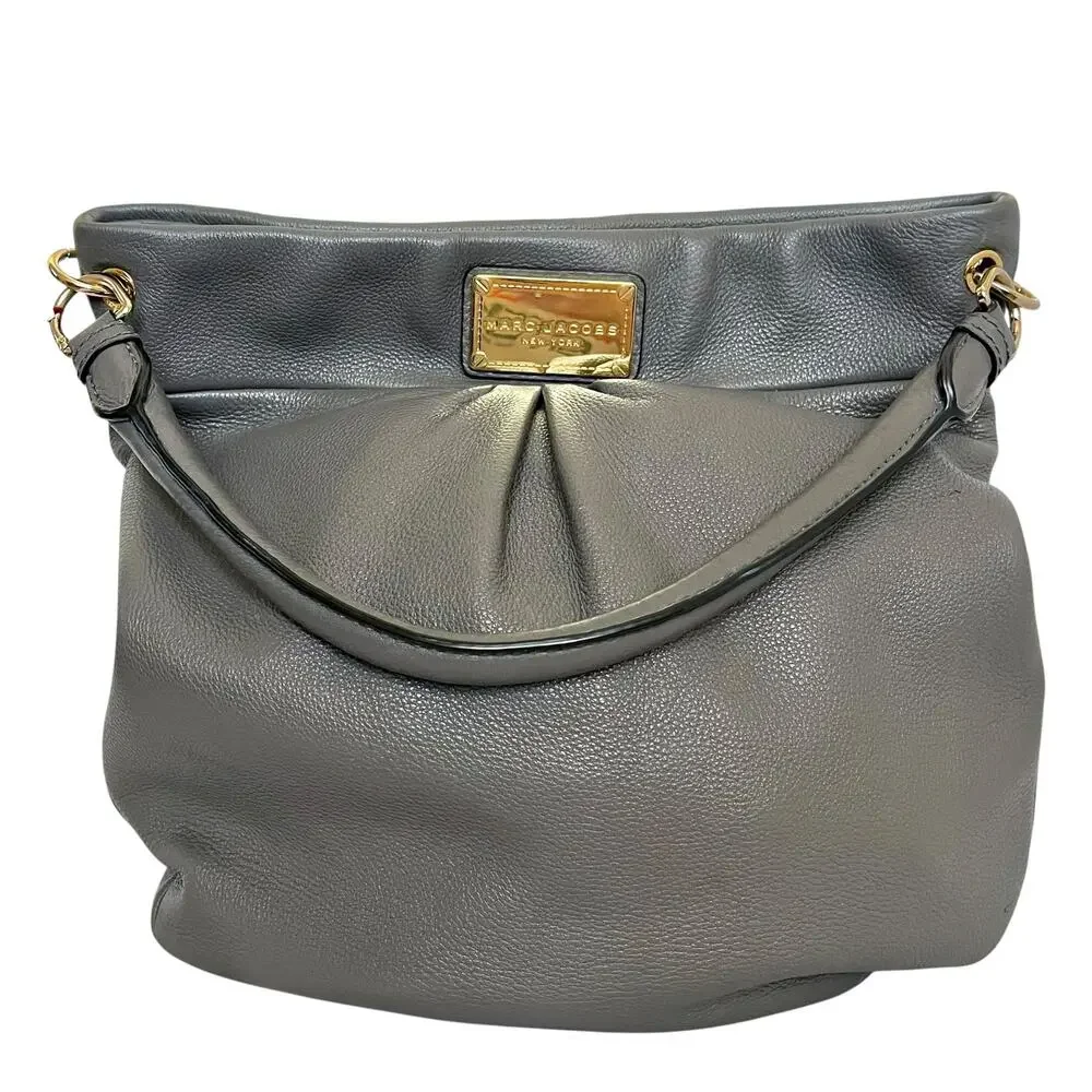 Marc Jacobs New York Hillier Gray Pebbled Leather Hobo Shoulder Bag Handbag